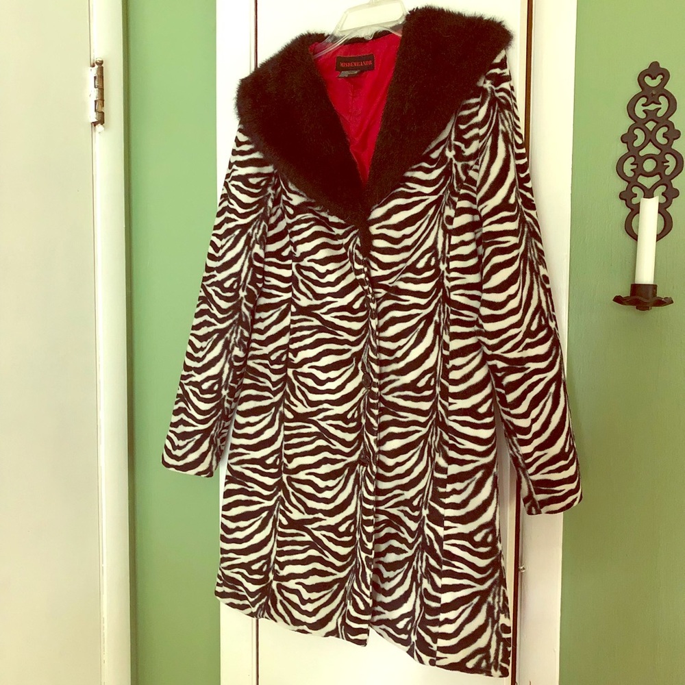 Zebra Print Coat with Faux Fur Collar